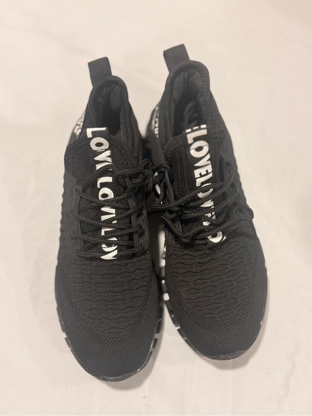 Black Knit Athletic Sneakers with 'LOVE' Detail